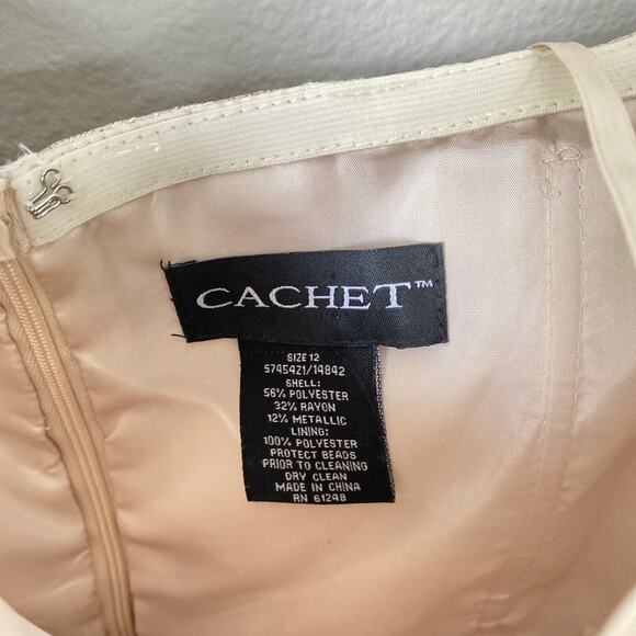 CACHET NY Ball Gown Dress Size 12 Brocade Gold Cream Princess New NWT High Low - Picture 5 of 9